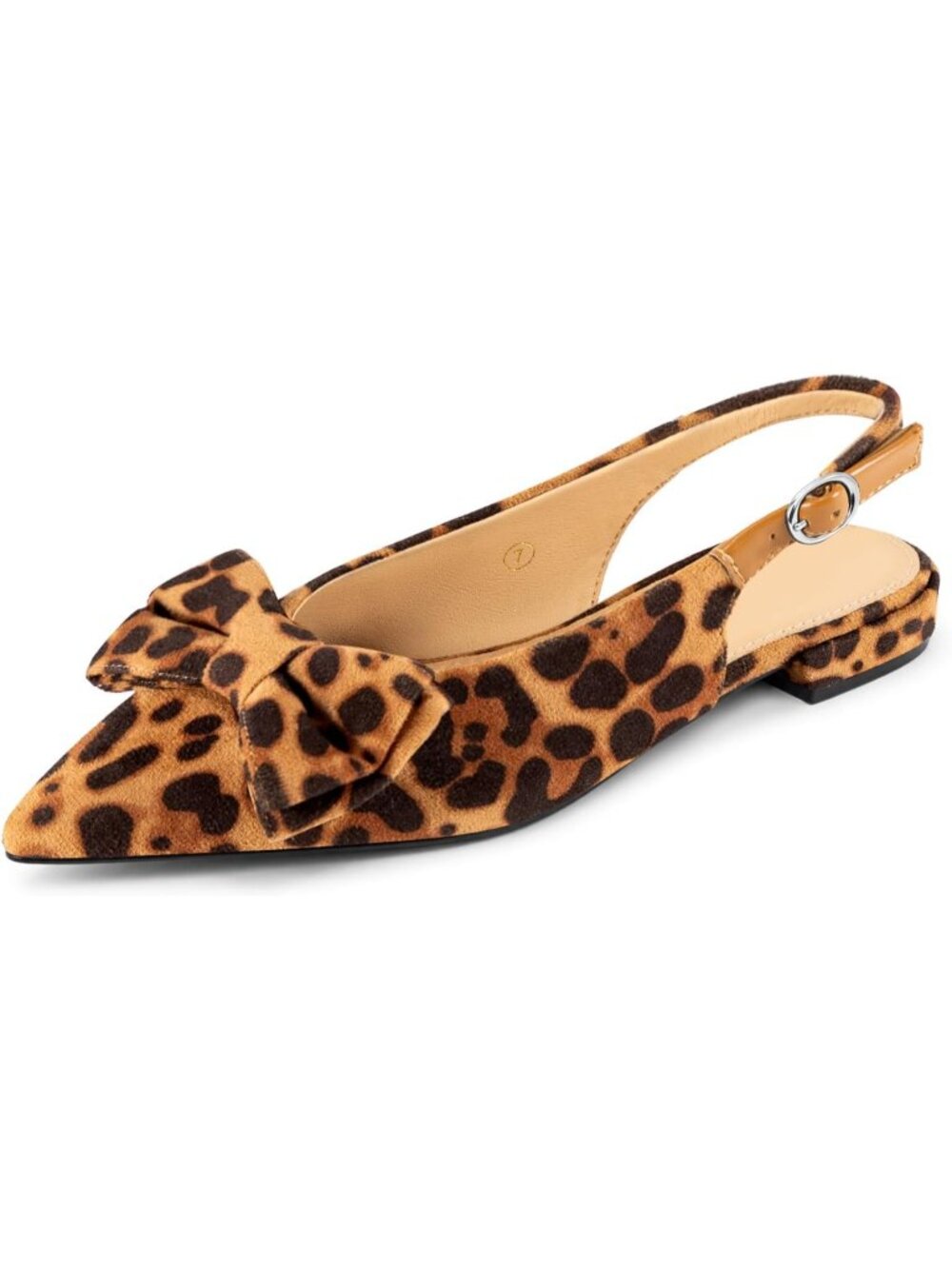 Women's Leopard Slingback Pointed Toe Bow Ballet Flats Comfortable Slip On